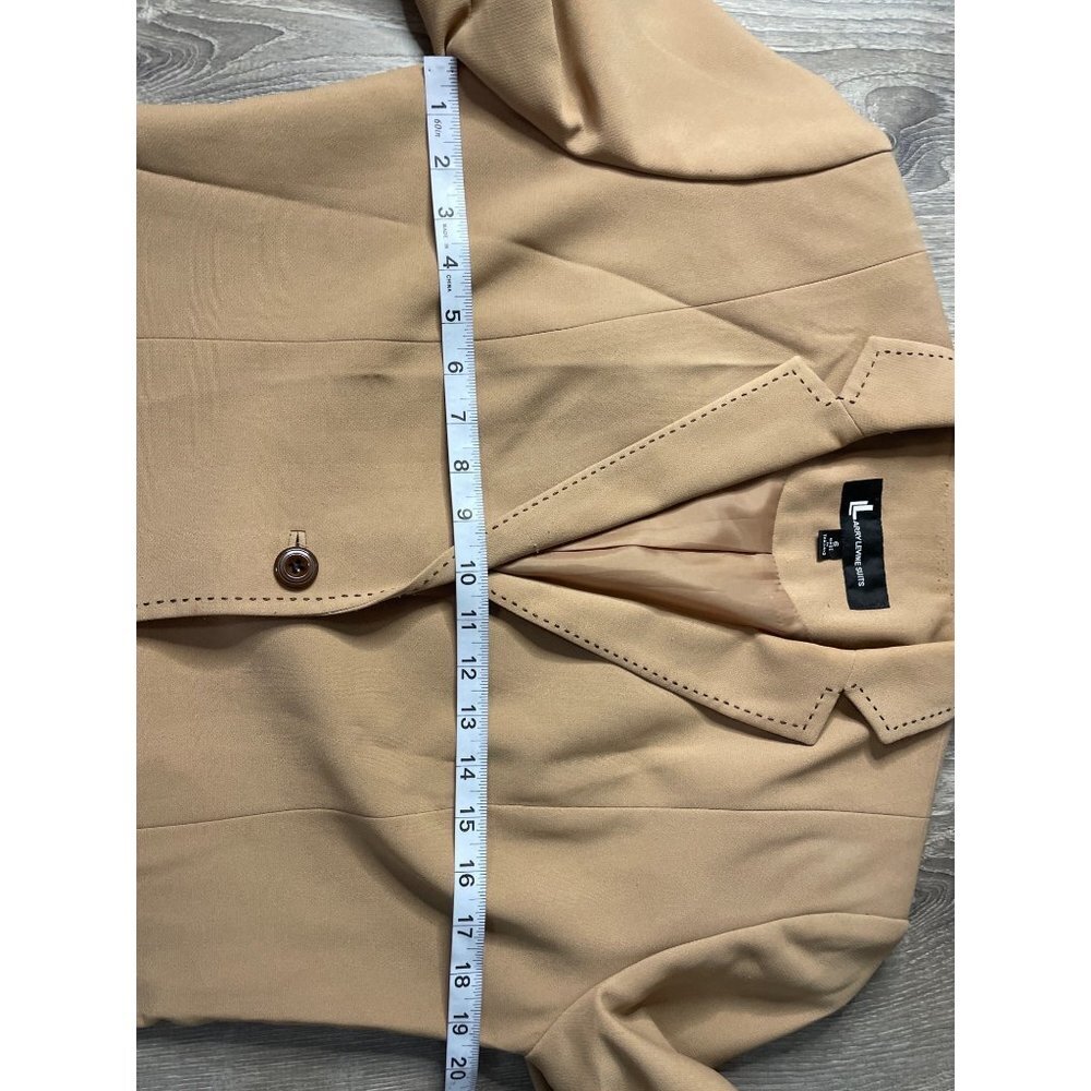 Vintage 90s Larry Levine Tan Three Button Suit Jacket Blazer Sz 6 - Picture 7 of 10